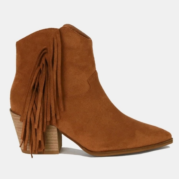 Tan Fringe Suede Ankle Boots - Picture 1 of 3